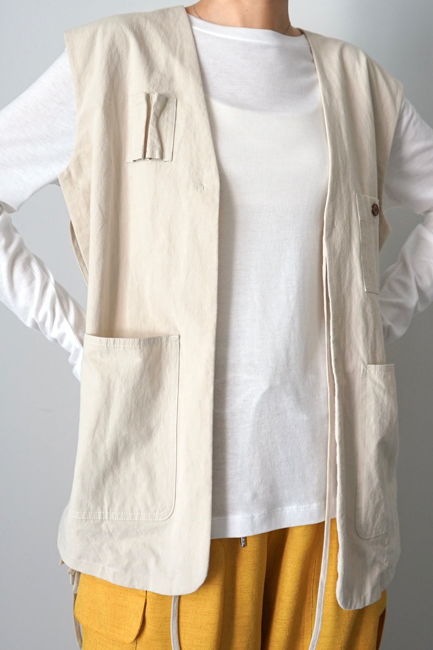 【HAKUJI】 Cotton linen weather gillet sand