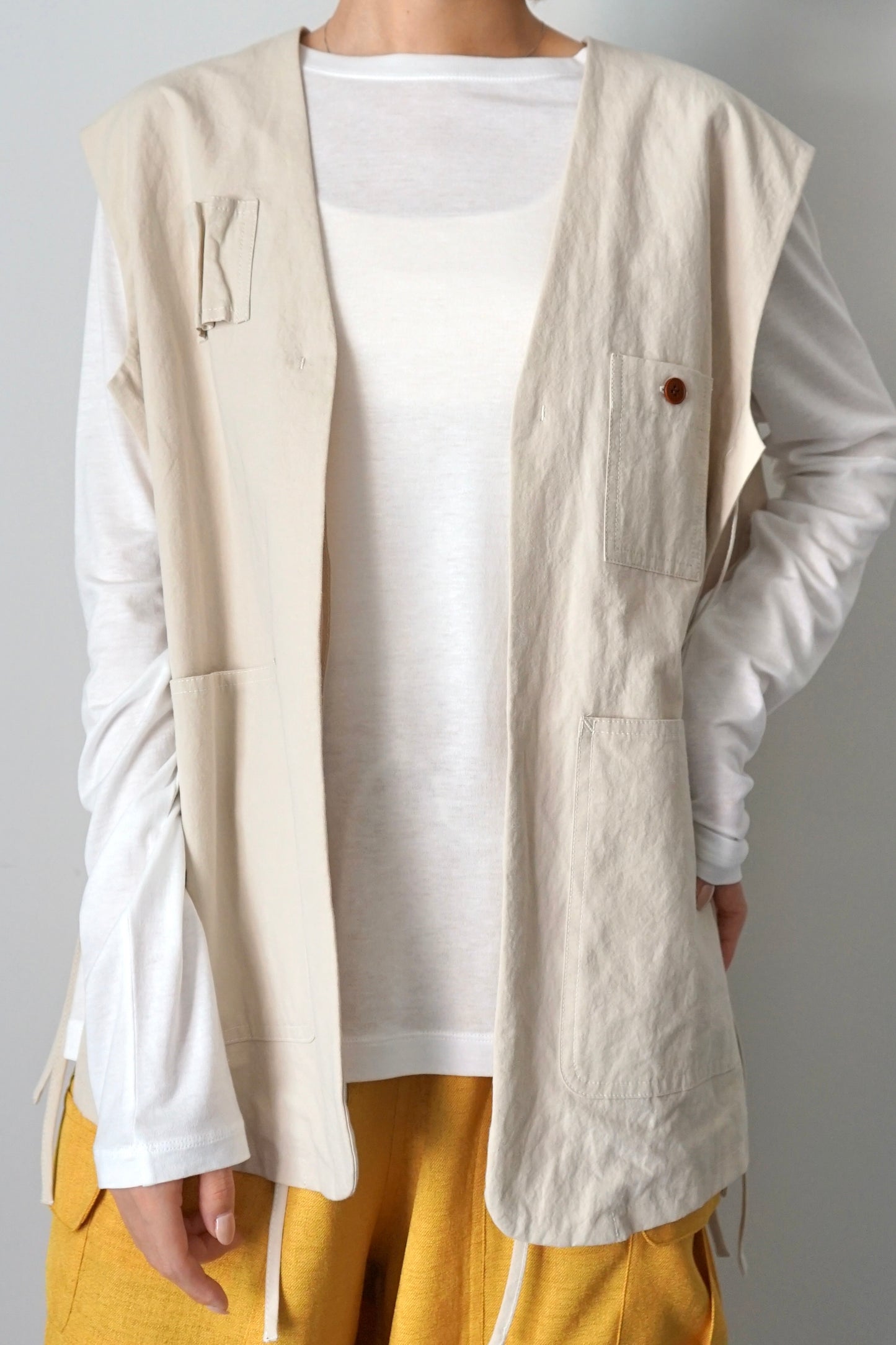【HAKUJI】 Cotton linen weather gillet sand
