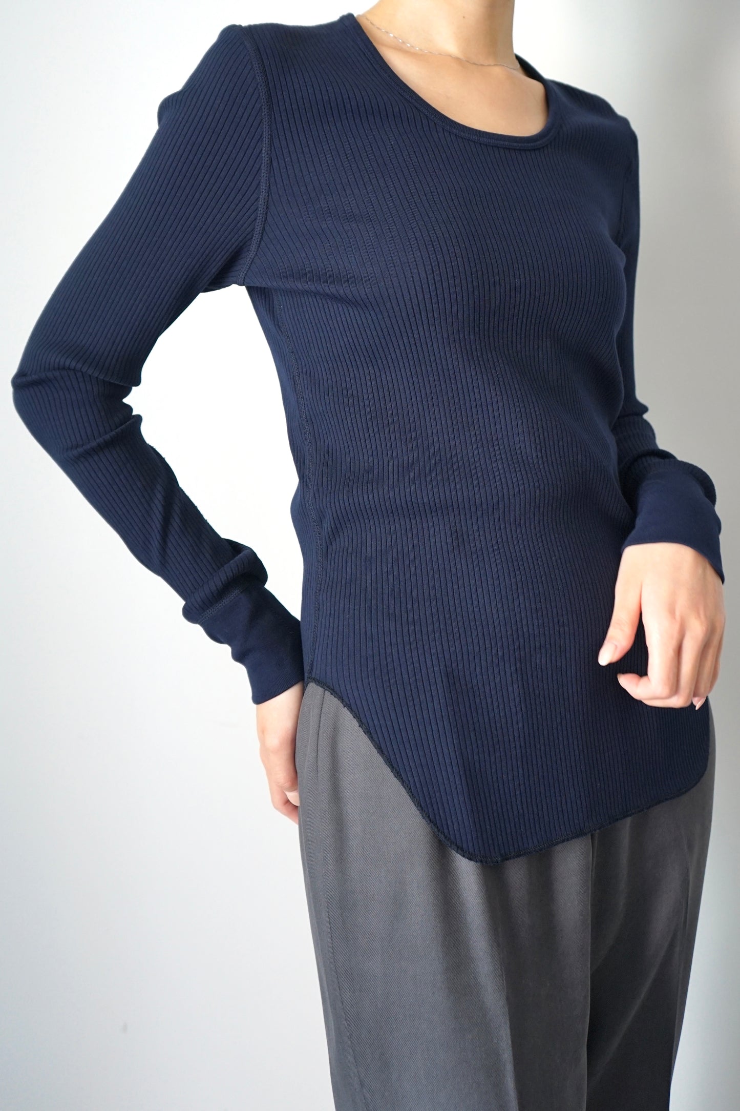 【HAKUJI】Organic cotton LS PO -navy-
