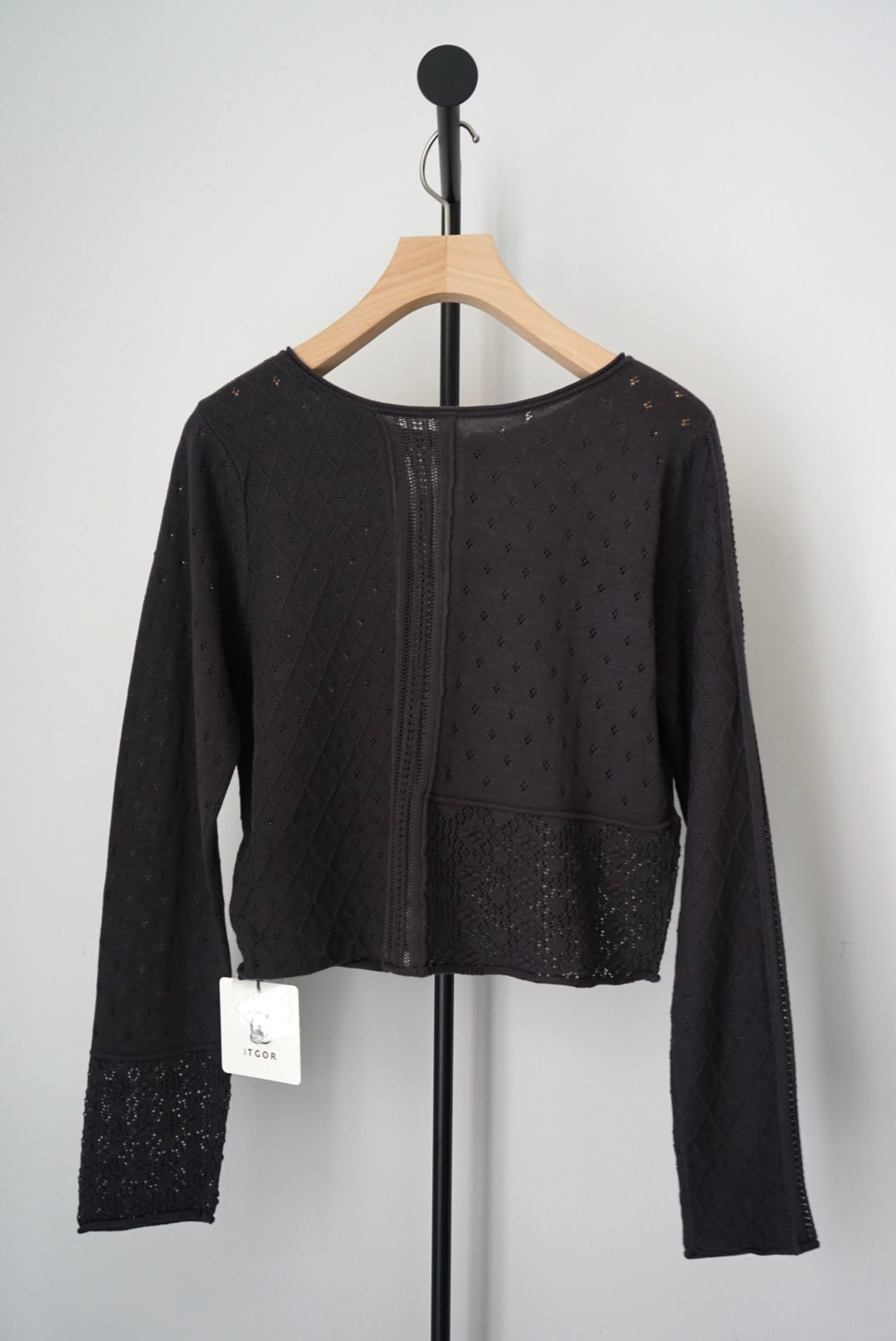 【tyn.TGOR】Patchwork lace 2way cardigan -chacoal-