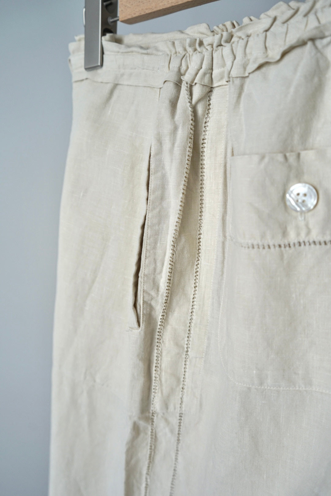 "ISSEY MIYAKE" SIDE LACE LINE LINEN WIDE PANT