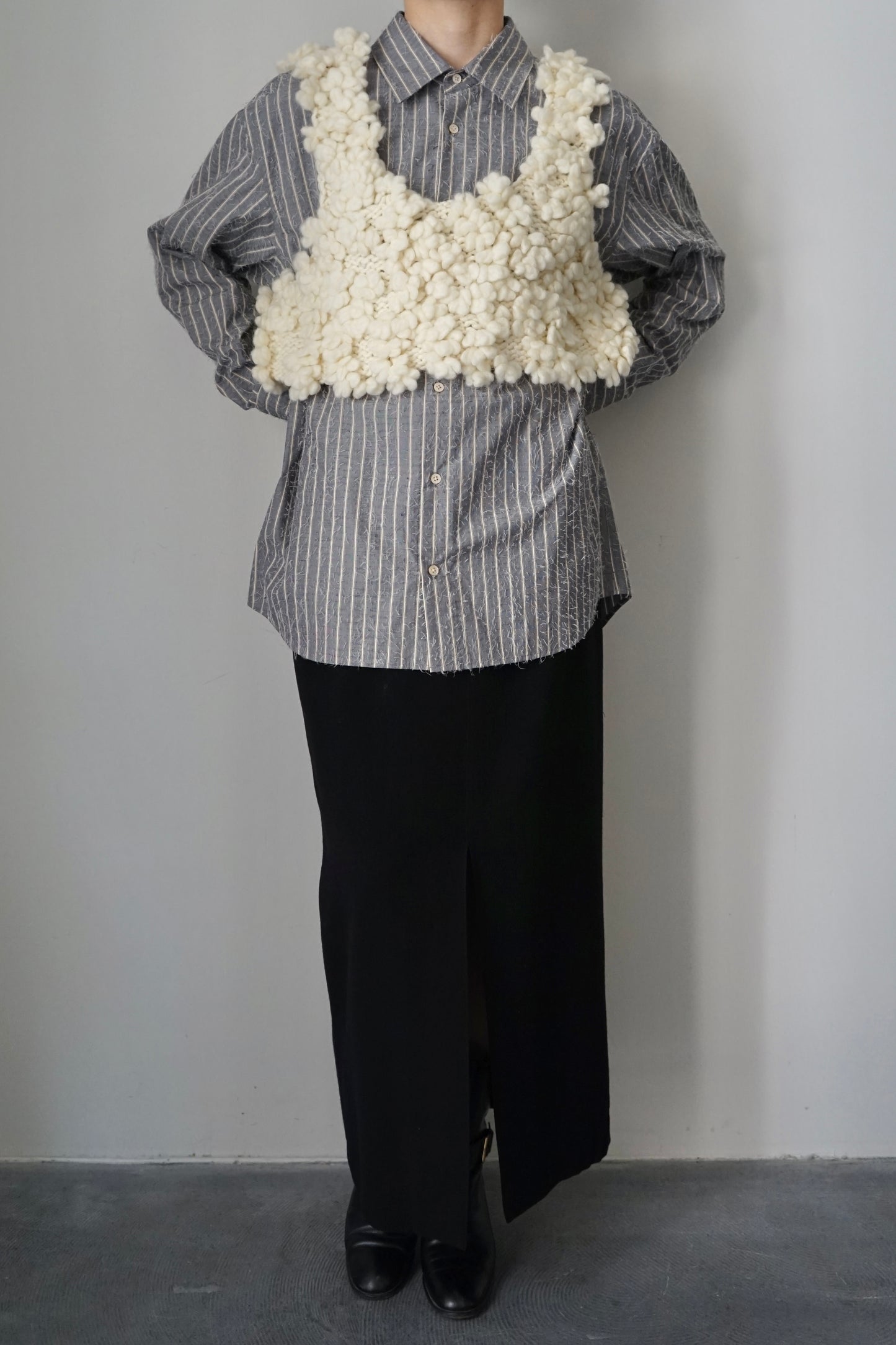 【HAKUJI】Hand-knitted vest (ivory)