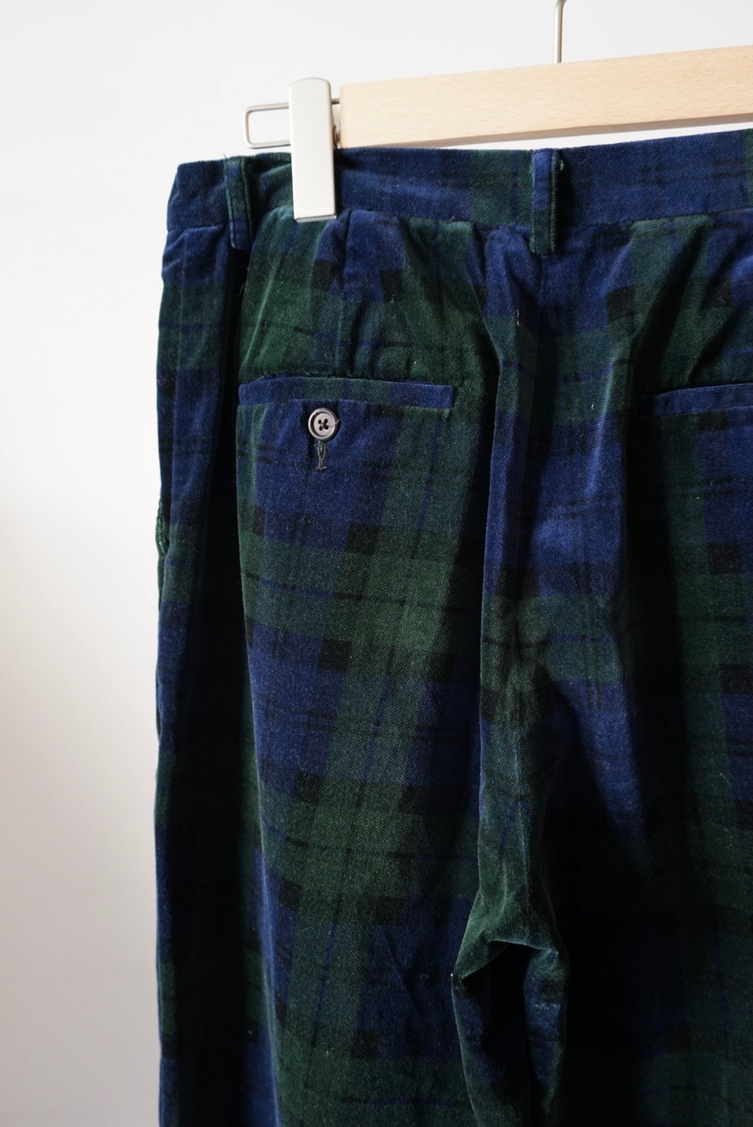 Black watch check velvet pant