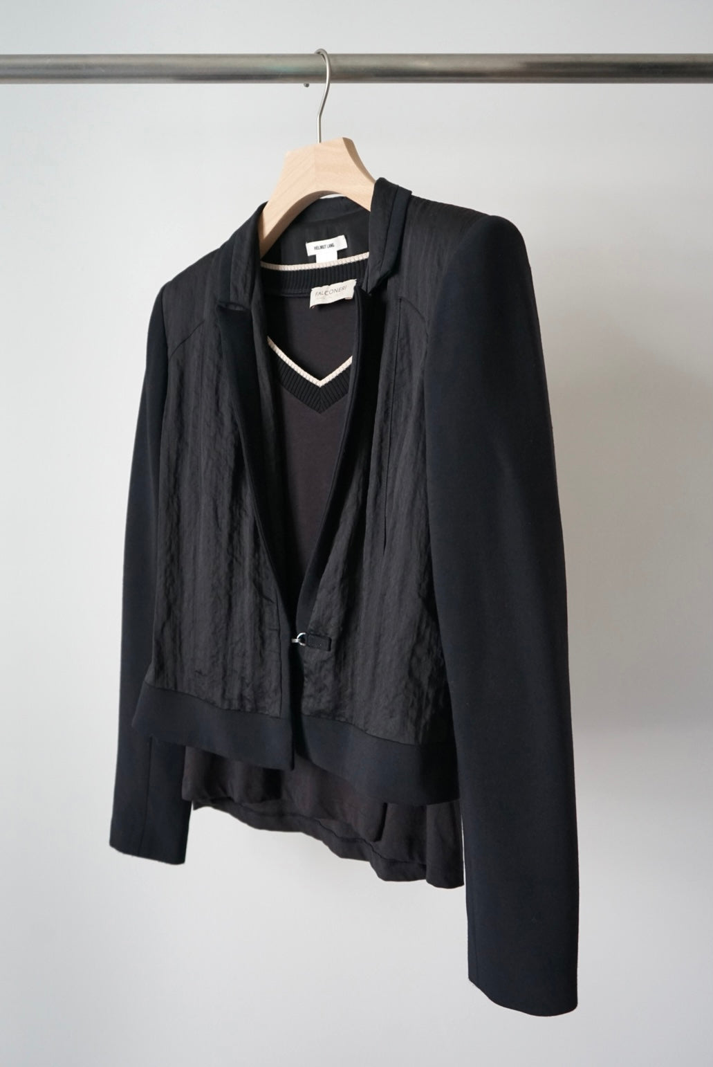 "HELMUT LANG" Designer's mix pattern hook button jacket made in USA