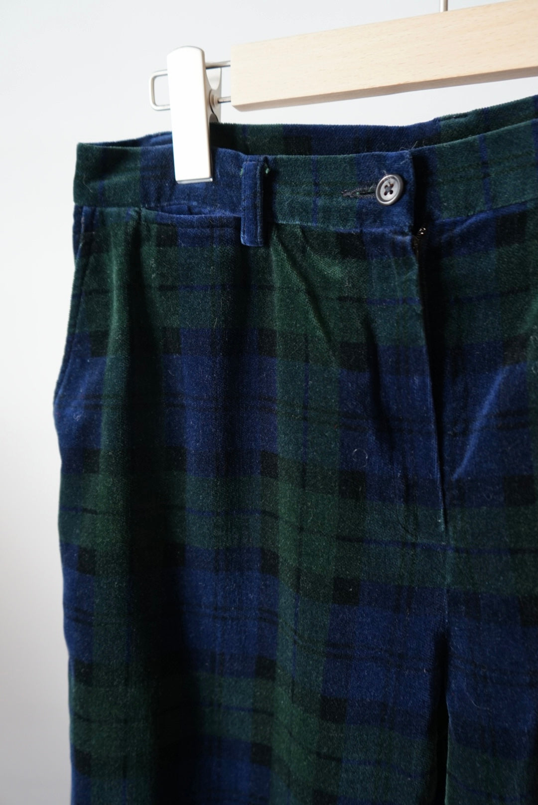 Black watch check velvet pant