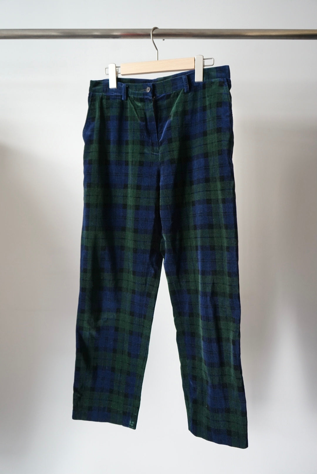 Black watch check velvet pant