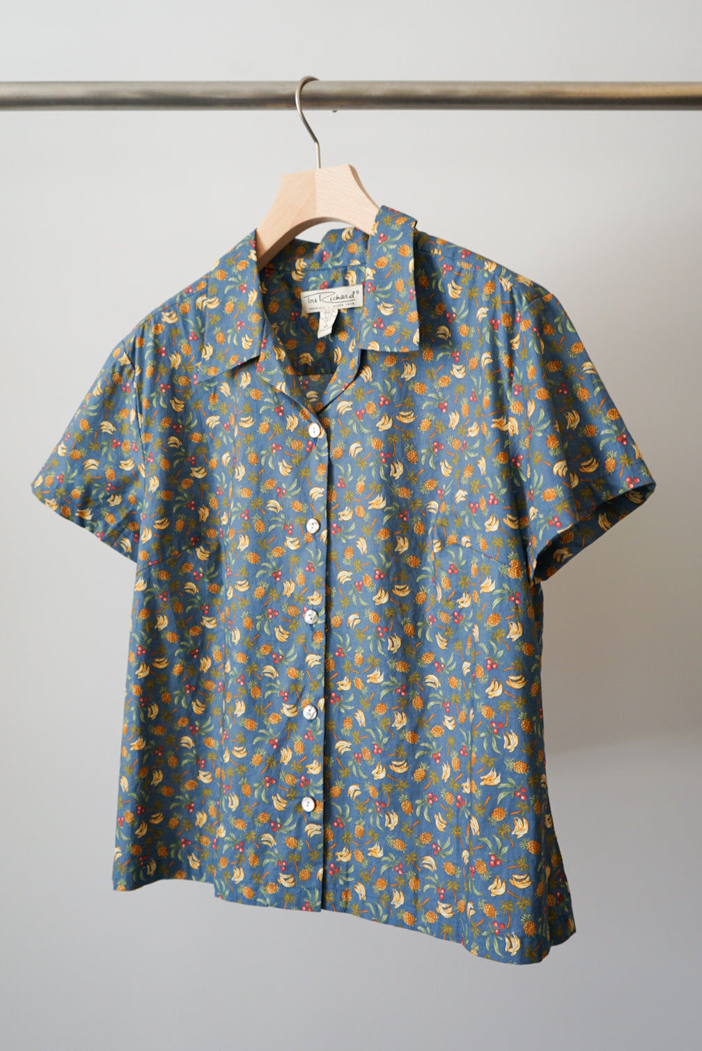 Fruits pattern open collar shirt