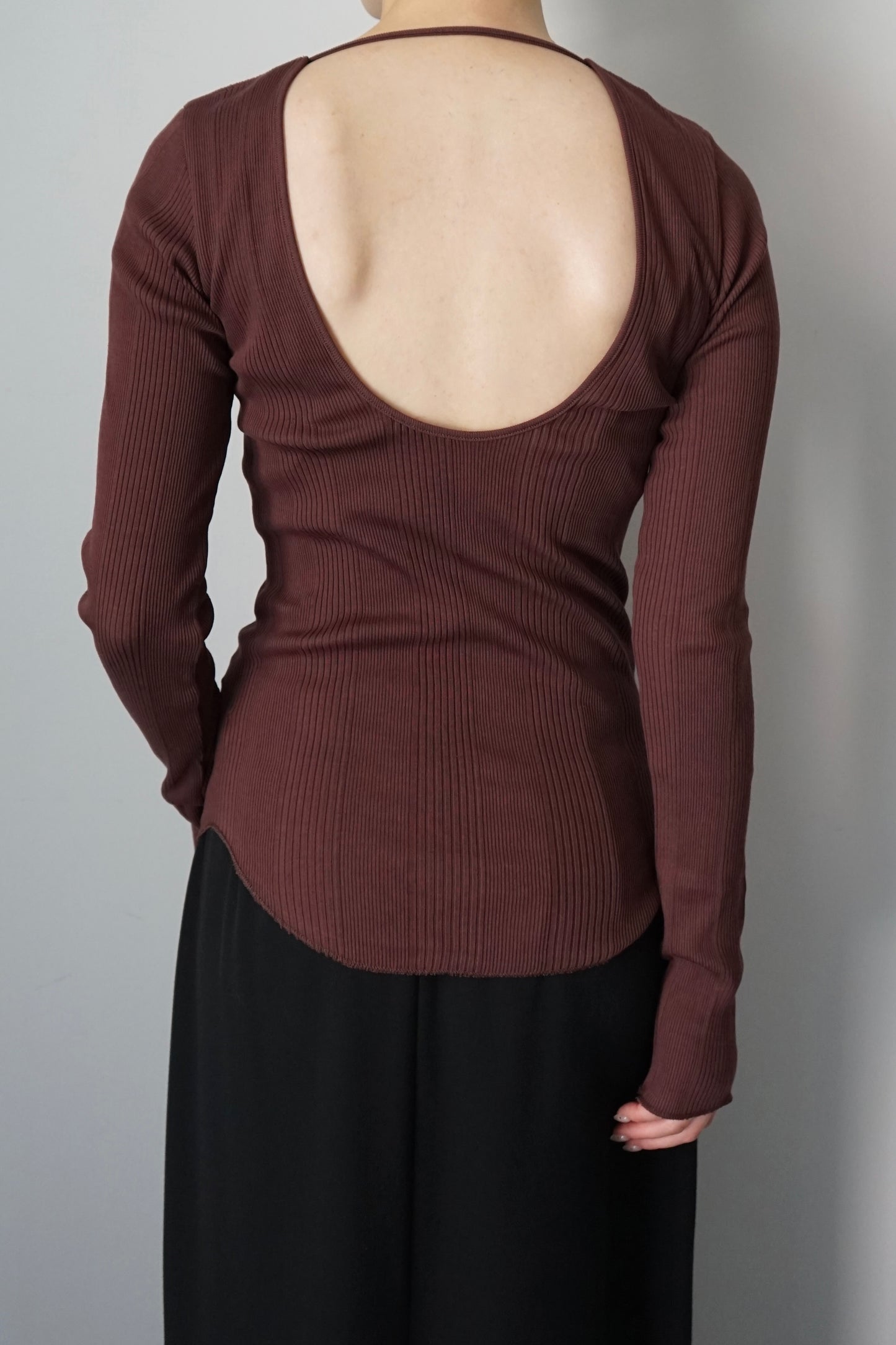 【HAKUJI】Random rib open back LS PO/Radish brown