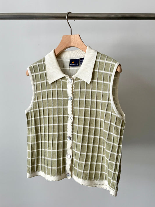 Grid pattern stitch knit tops