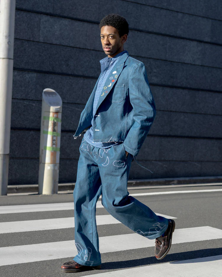 【SHOTAHIYAMA】embroidery denim wide pants