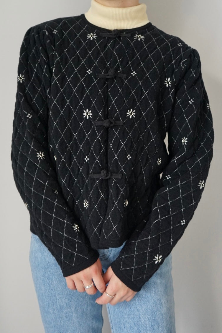 【tyn.TGOR】Quilting flower beads cardigan