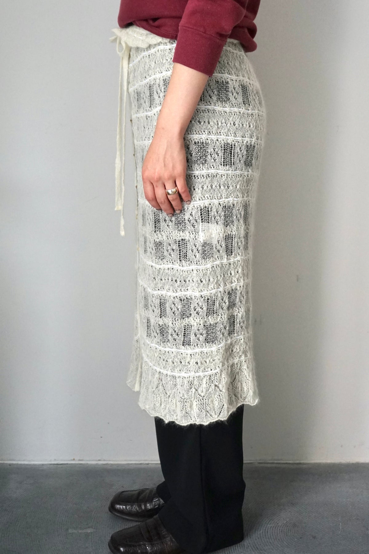 【EUCHRONIA】2way Shirring Mohair Skirt -off white-