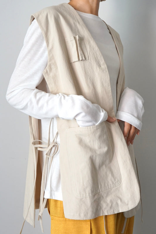 【HAKUJI】 Cotton linen weather gillet sand