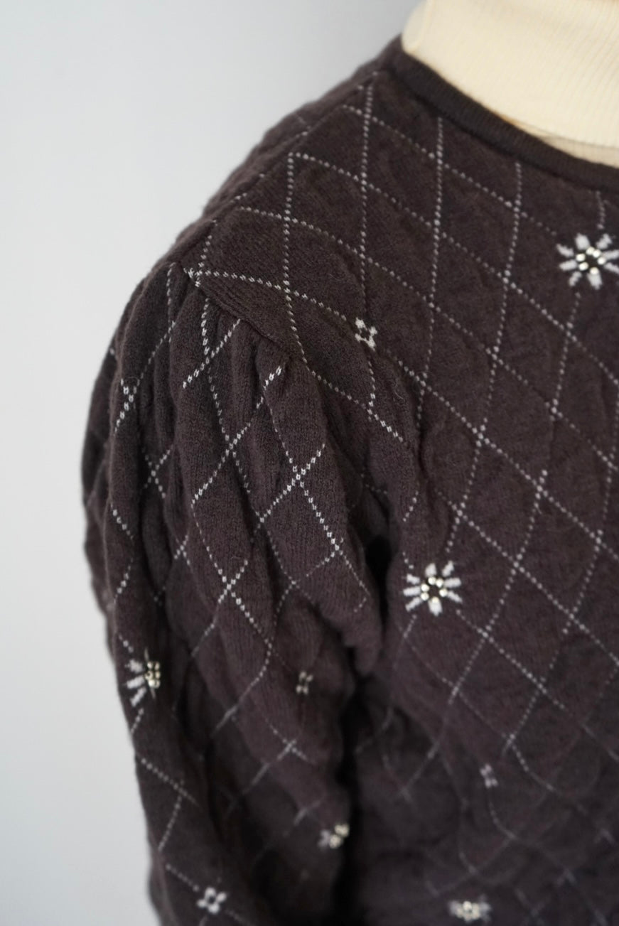 【tyn.TGOR】Quilting flower beads cardigan