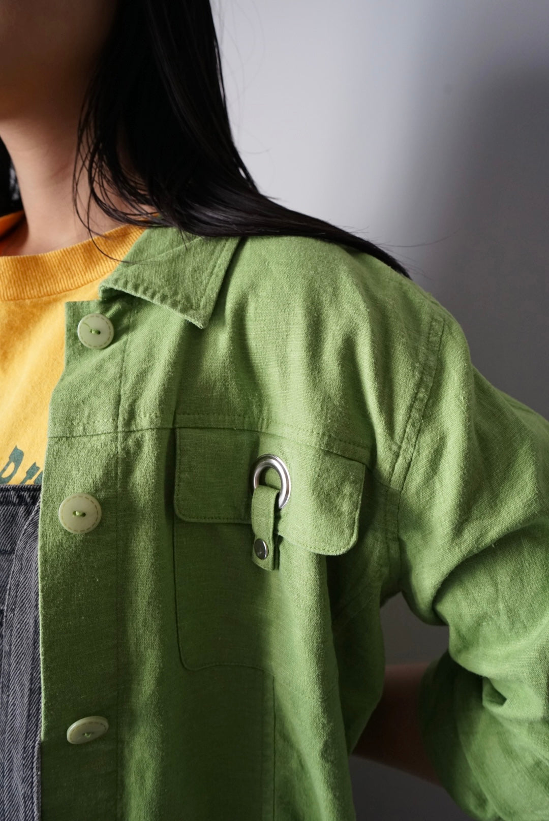 Pistachio linen shirt jacket