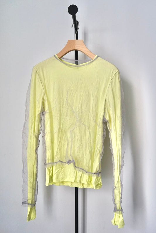 【DSCHUNGEL.】Layered crinkled tulle top -light gray × lemon yellow-