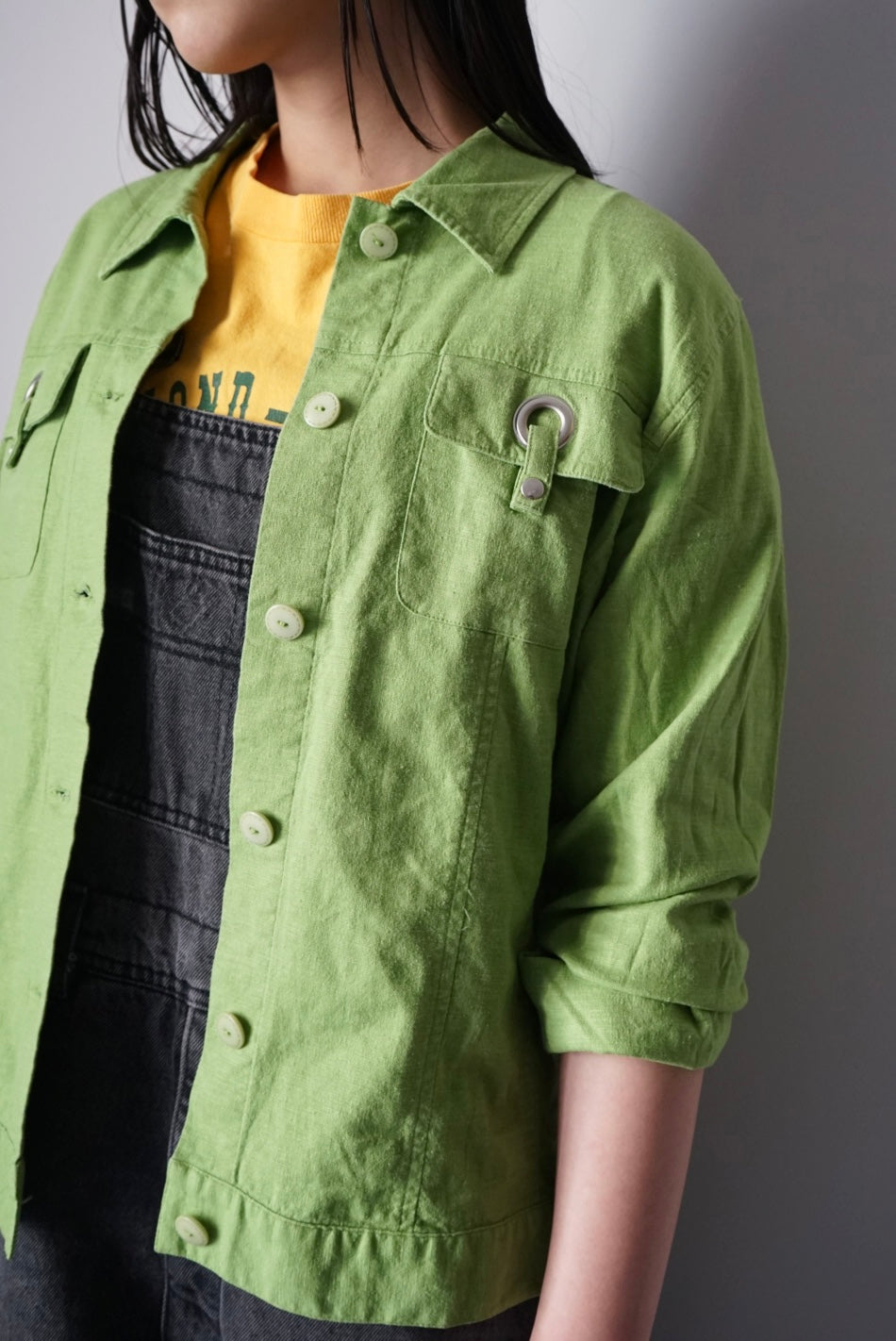 Pistachio linen shirt jacket