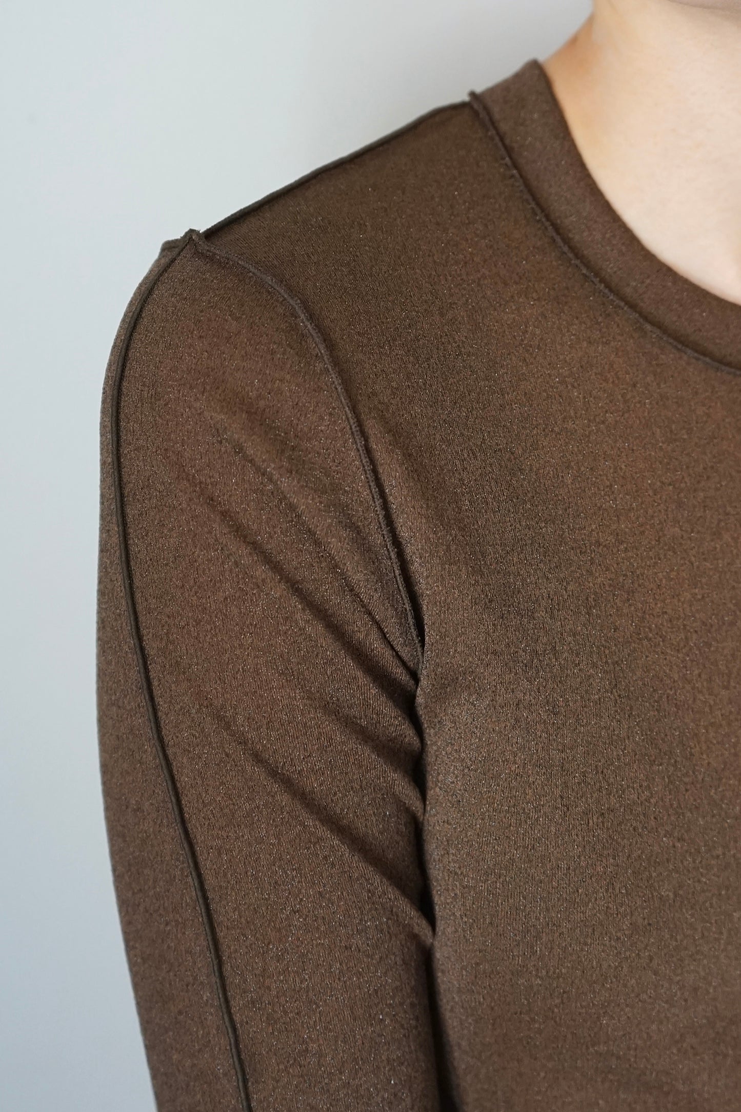 【HAKUJI】Shiny rib LS PO/Brown