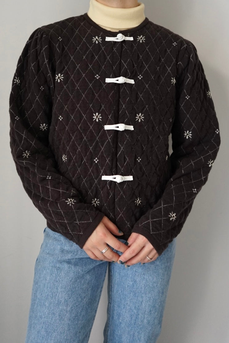 【tyn.TGOR】Quilting flower beads cardigan