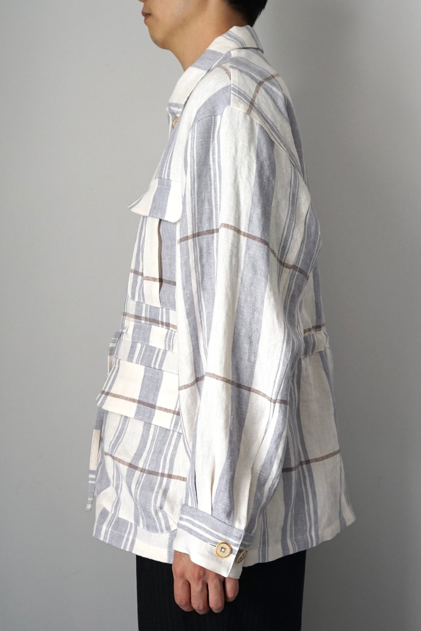 【SHOTAHIYAMA】linen check safari jacket