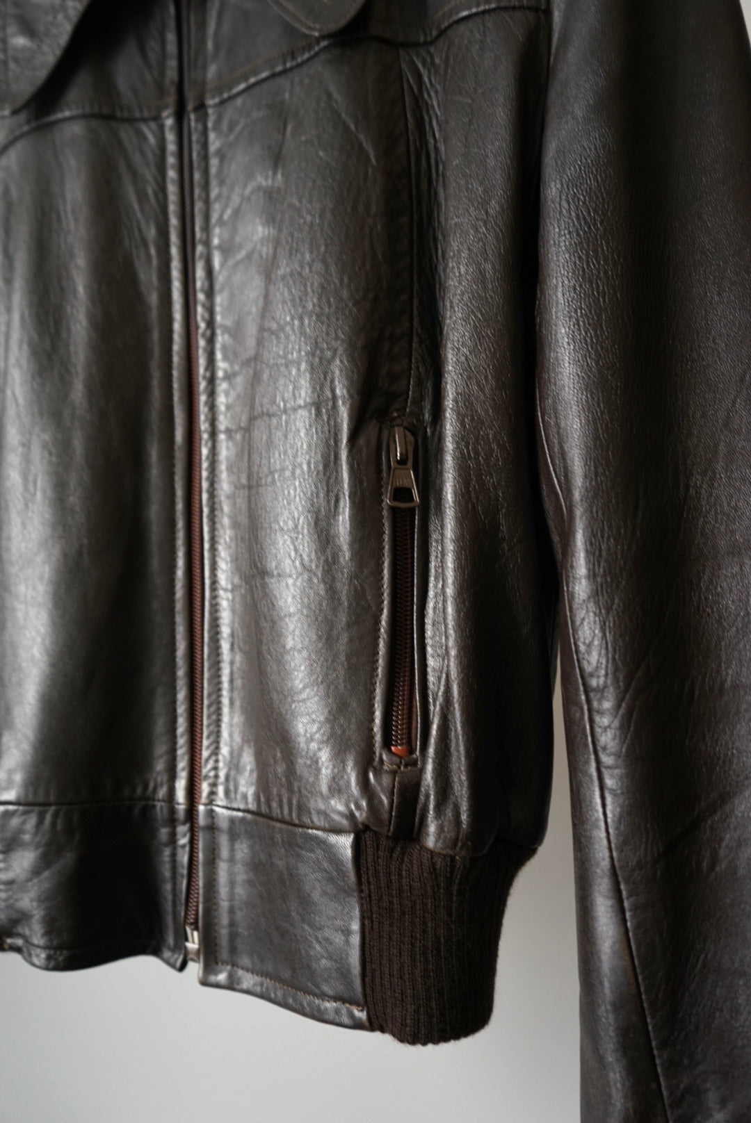 Design collar leather jacket