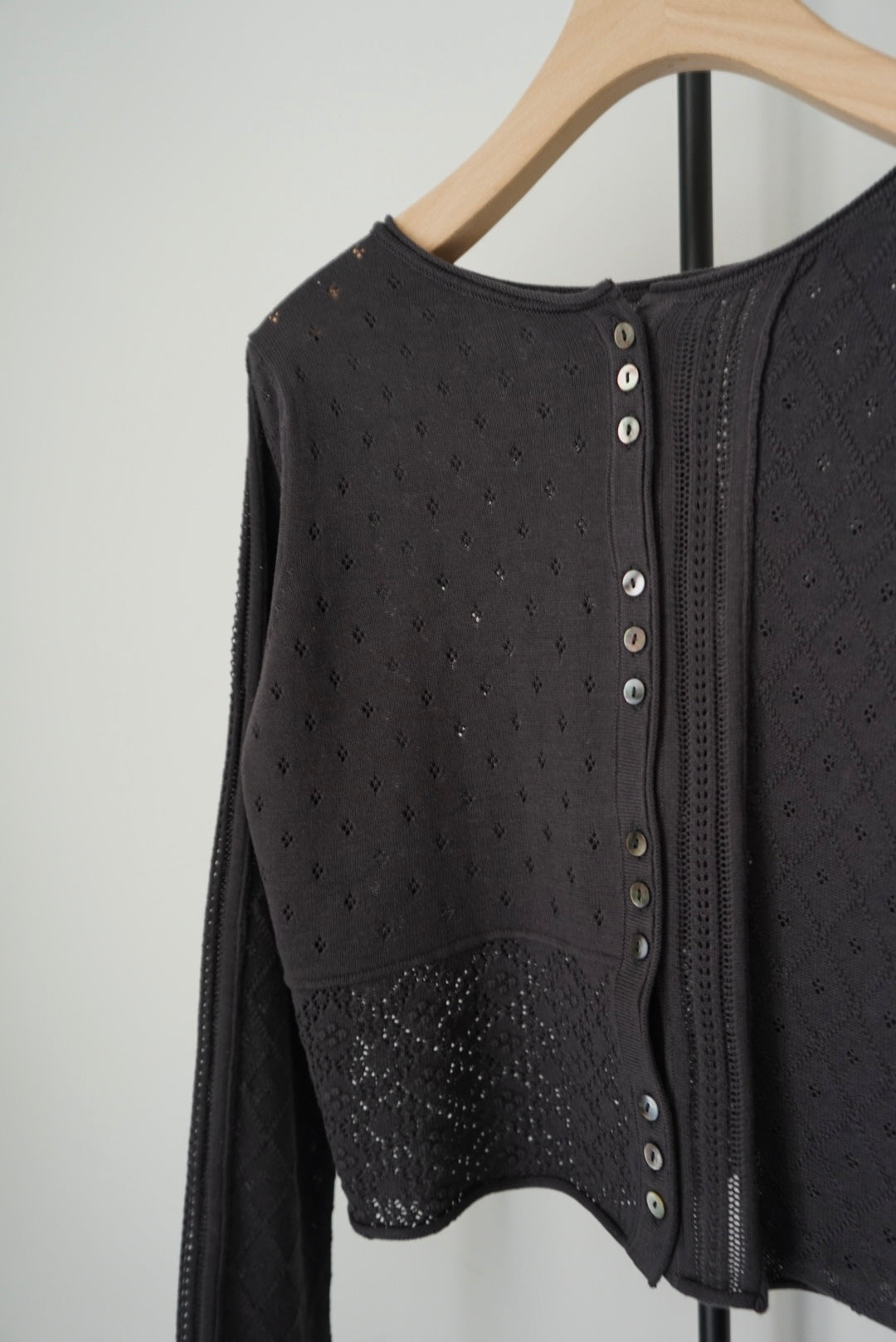 【tyn.TGOR】Patchwork lace 2way cardigan -chacoal-