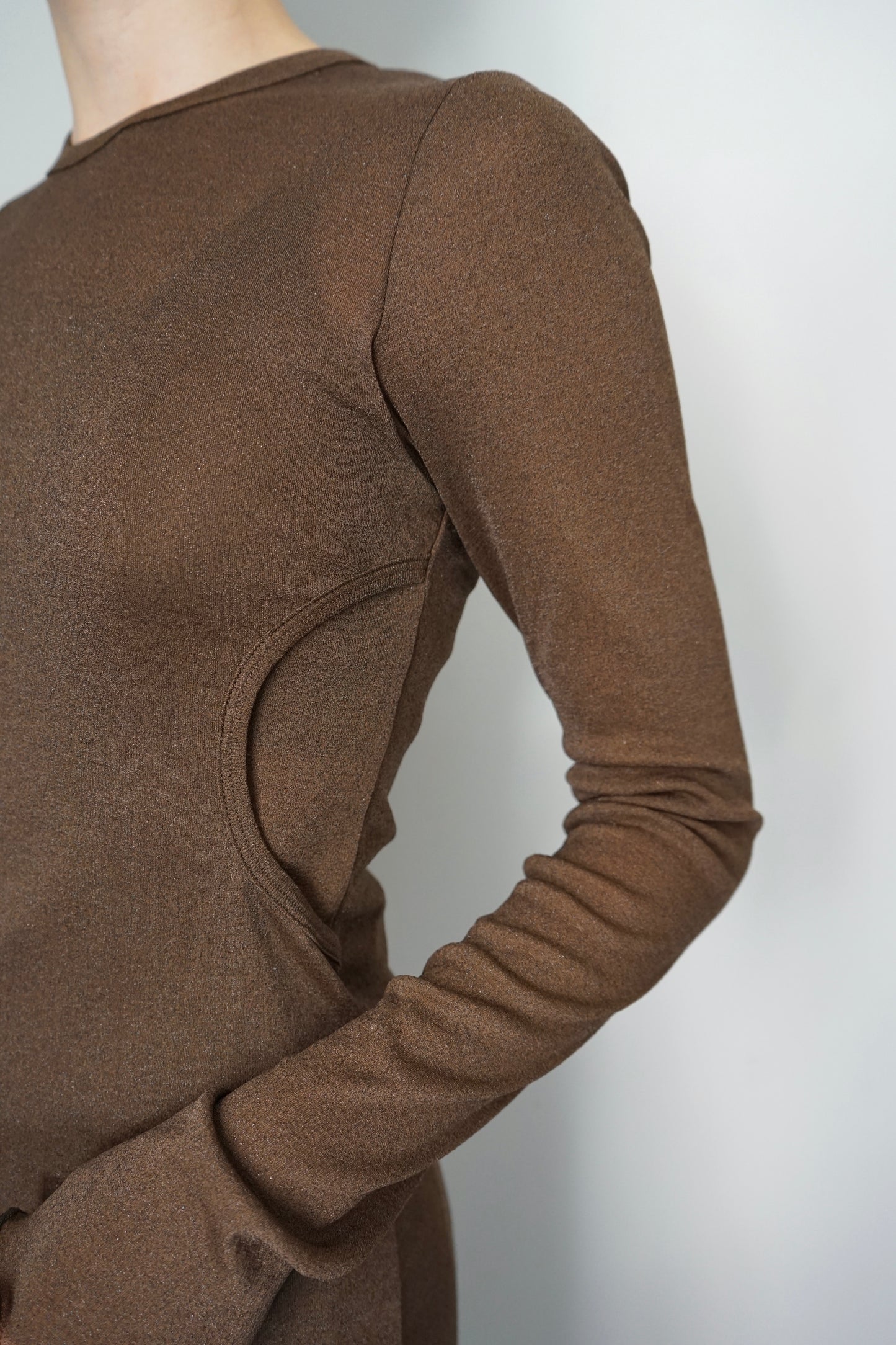 【HAKUJI】Shiny rib layerd LS PO/Brown