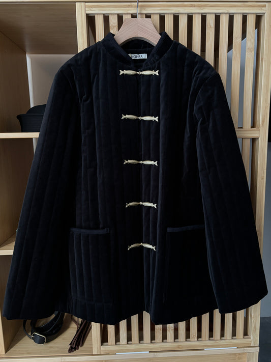 【NOHRA】Velvet quilting fish button jacket
