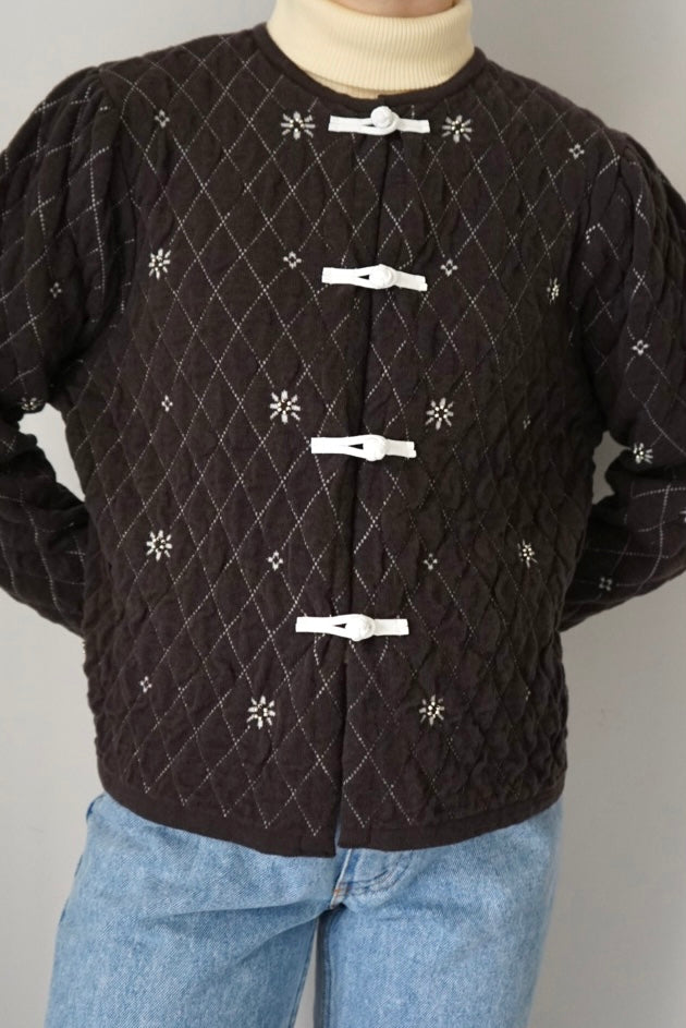 【tyn.TGOR】Quilting flower beads cardigan