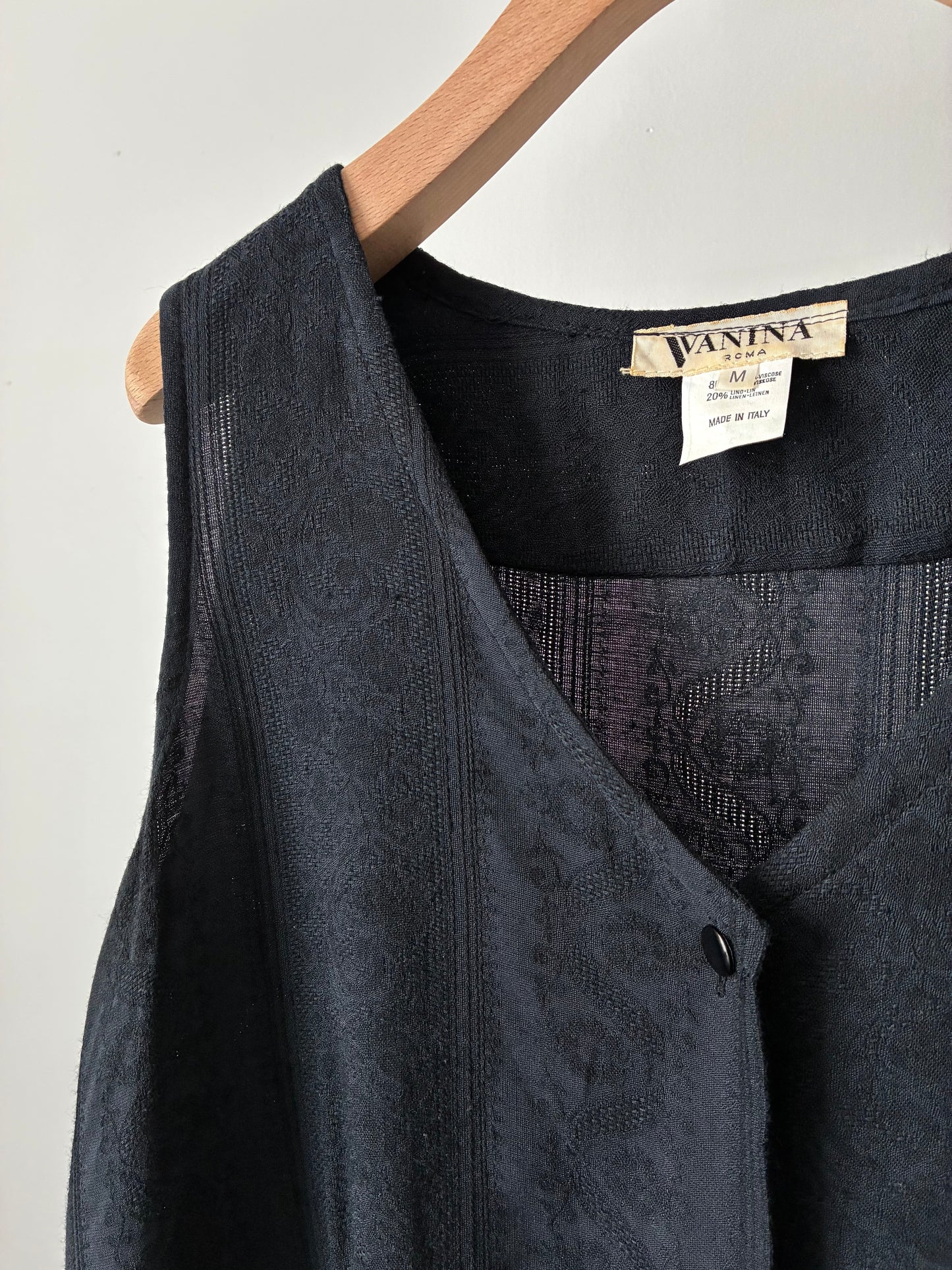 Embroidery viscose linen vest made in Italy