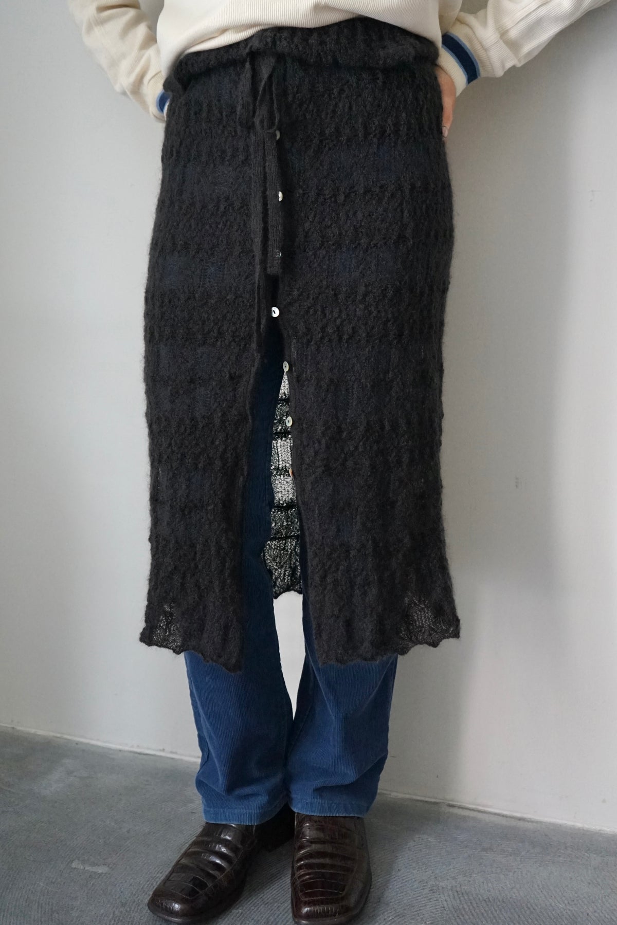 【EUCHRONIA】2way Shirring Mohair Skirt -charcoal-