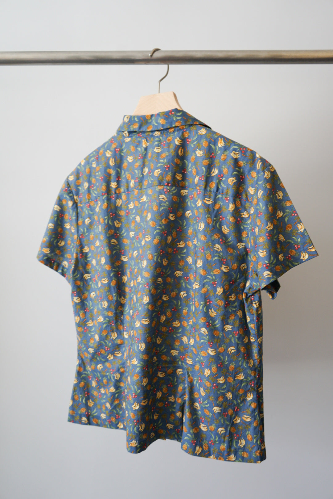 Fruits pattern open collar shirt