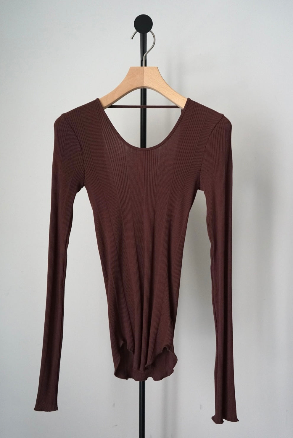 【HAKUJI】Random rib open back LS PO/Radish brown