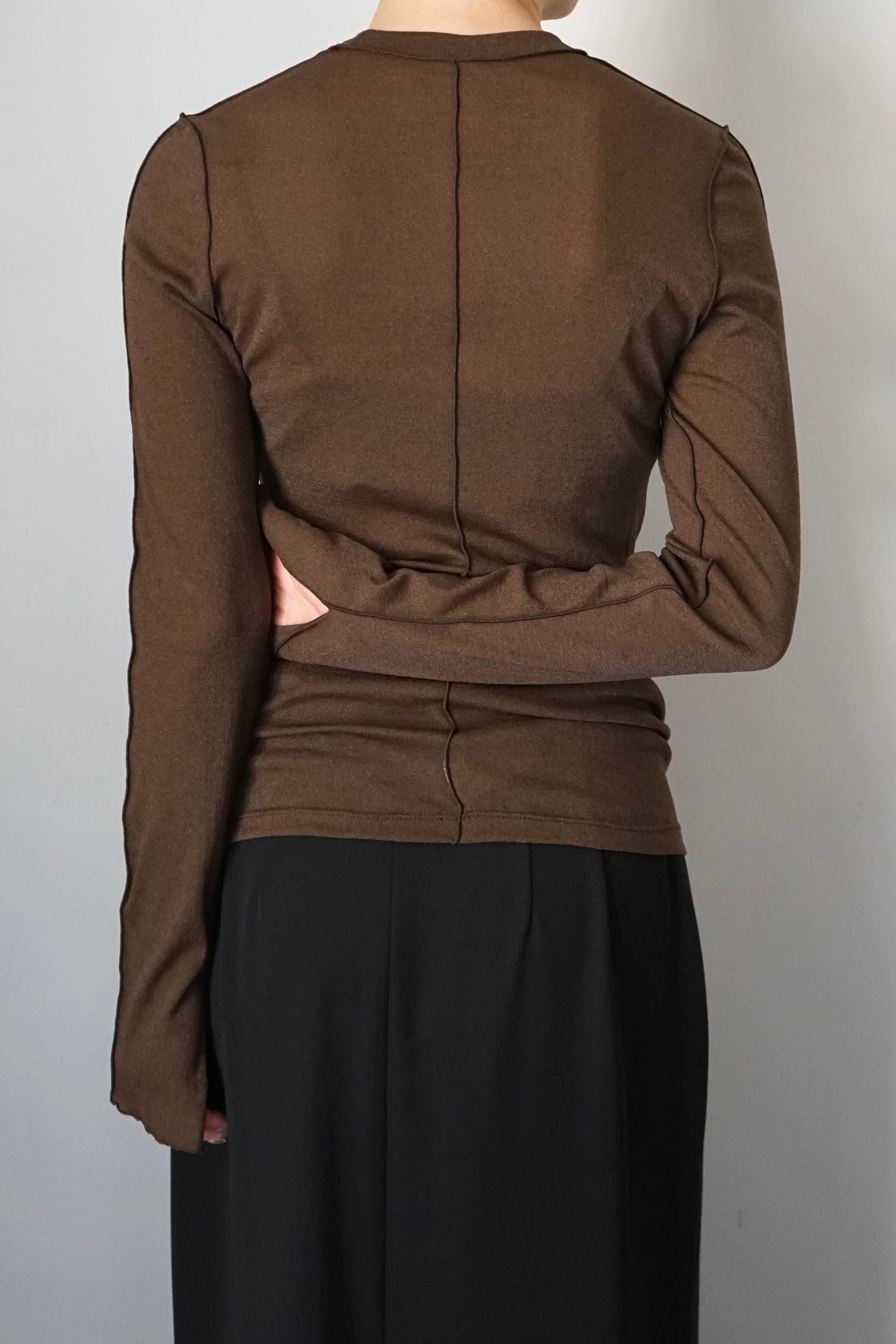 【HAKUJI】Shiny rib LS PO/Brown
