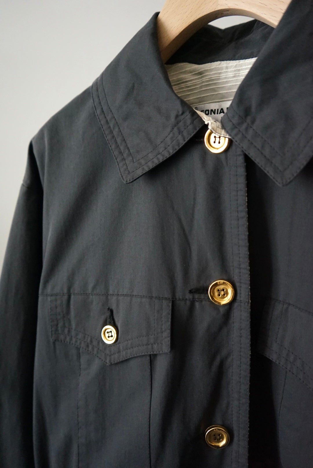 Designer's gold buttons coat made in Belgium