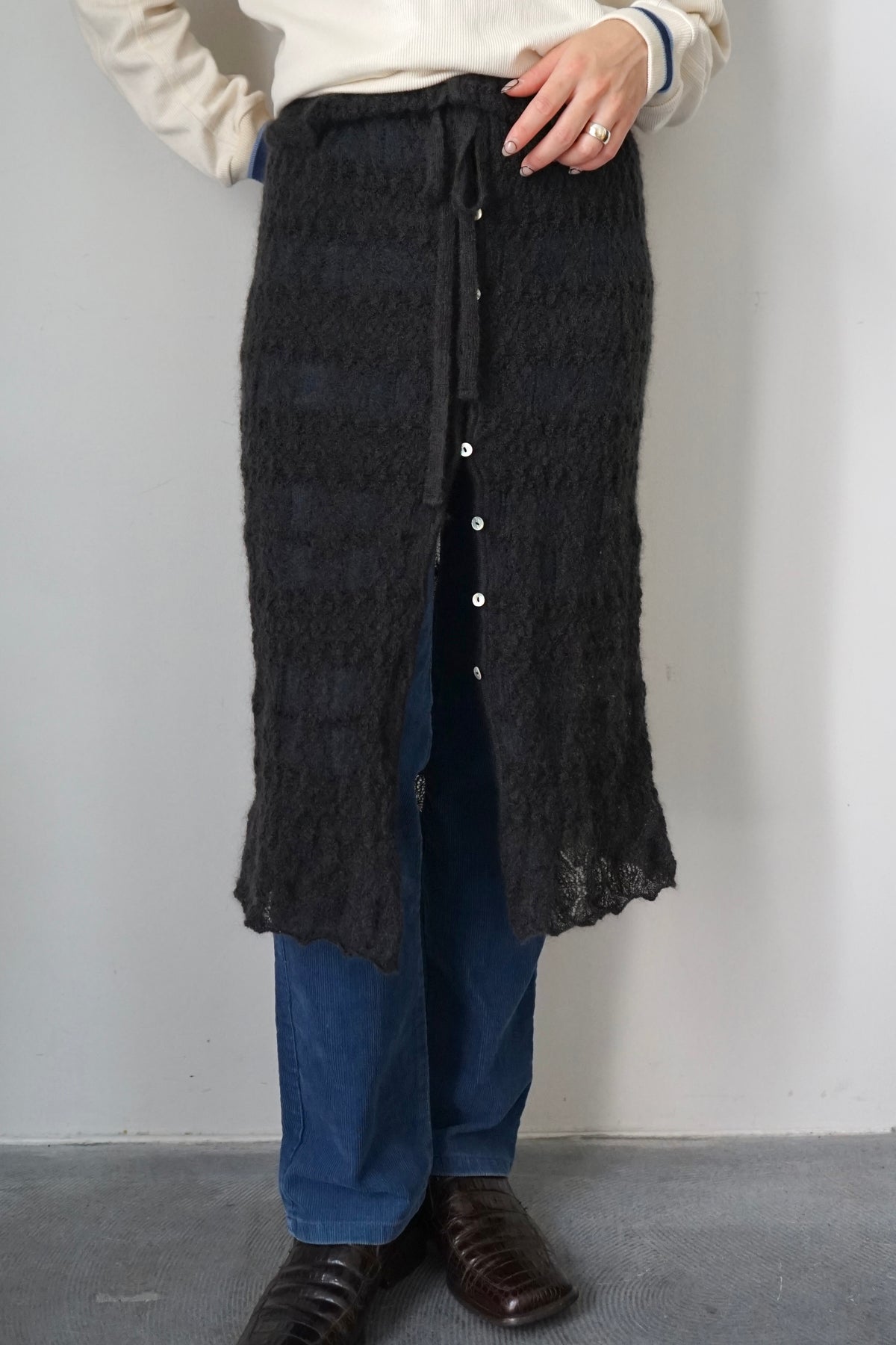 【EUCHRONIA】2way Shirring Mohair Skirt -charcoal-