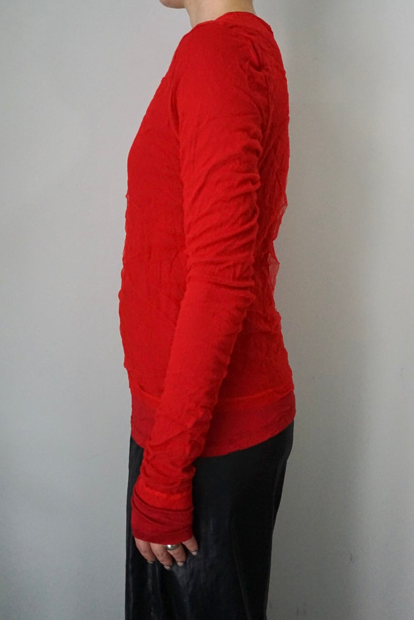 【DSCHUNGEL.】Layered crinkled tulle top -red × red-