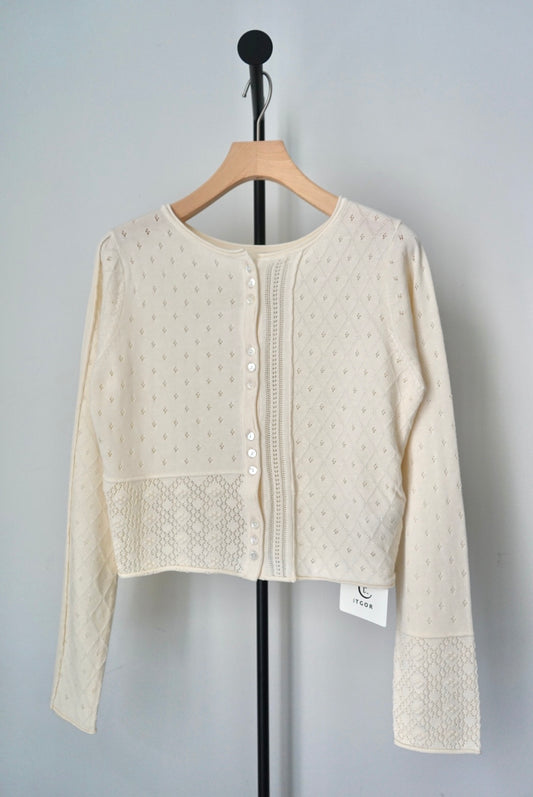 【tyn.TGOR】Patchwork lace 2way cardigan -off white-