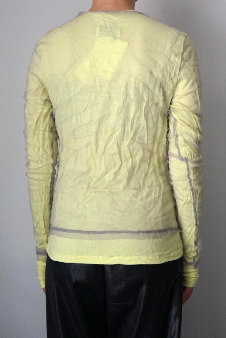 【DSCHUNGEL.】Layered crinkled tulle top -light gray × lemon yellow-