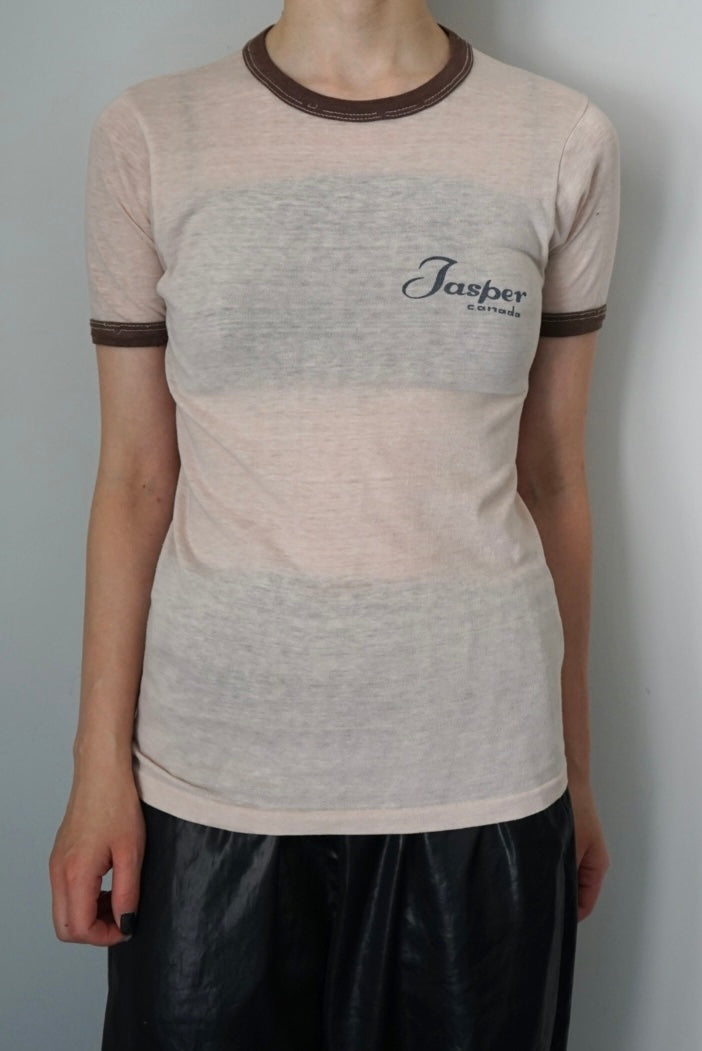 Water-based print damaged ringer tee