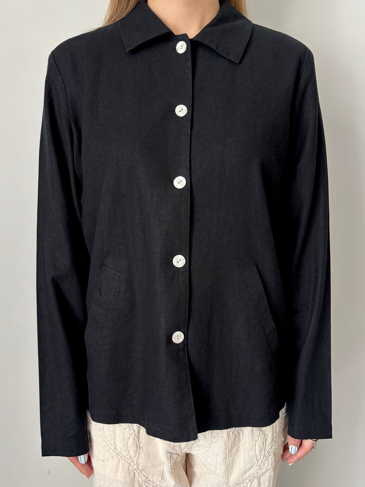 Linen rayon shirt jacket with pocket