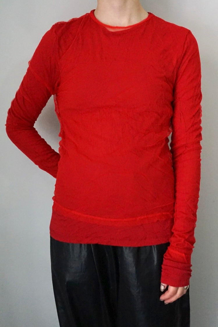 【DSCHUNGEL.】Layered crinkled tulle top -red × red-