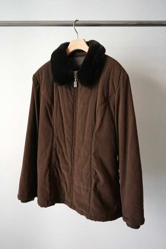 Fake fur collar zip up jacket