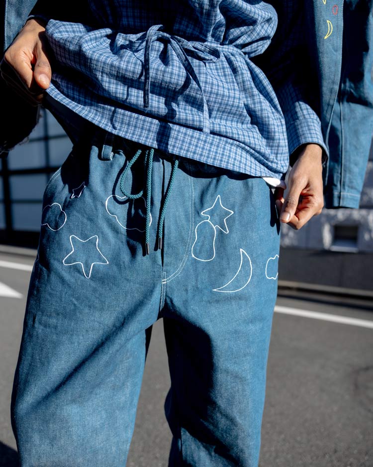 【SHOTAHIYAMA】embroidery denim wide pants