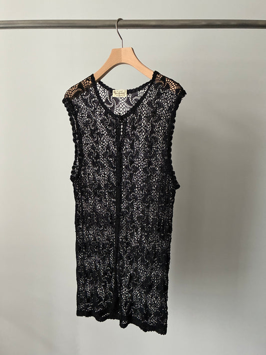 Embroidery low gauge knit long vest