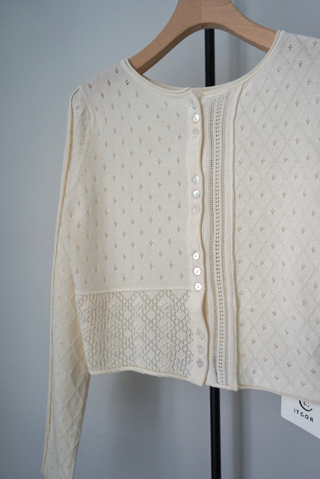 【tyn.TGOR】Patchwork lace 2way cardigan -off white-