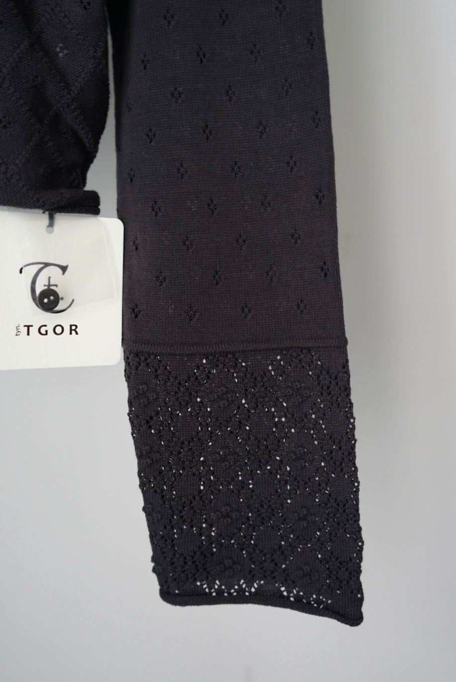 【tyn.TGOR】Patchwork lace 2way cardigan -chacoal-
