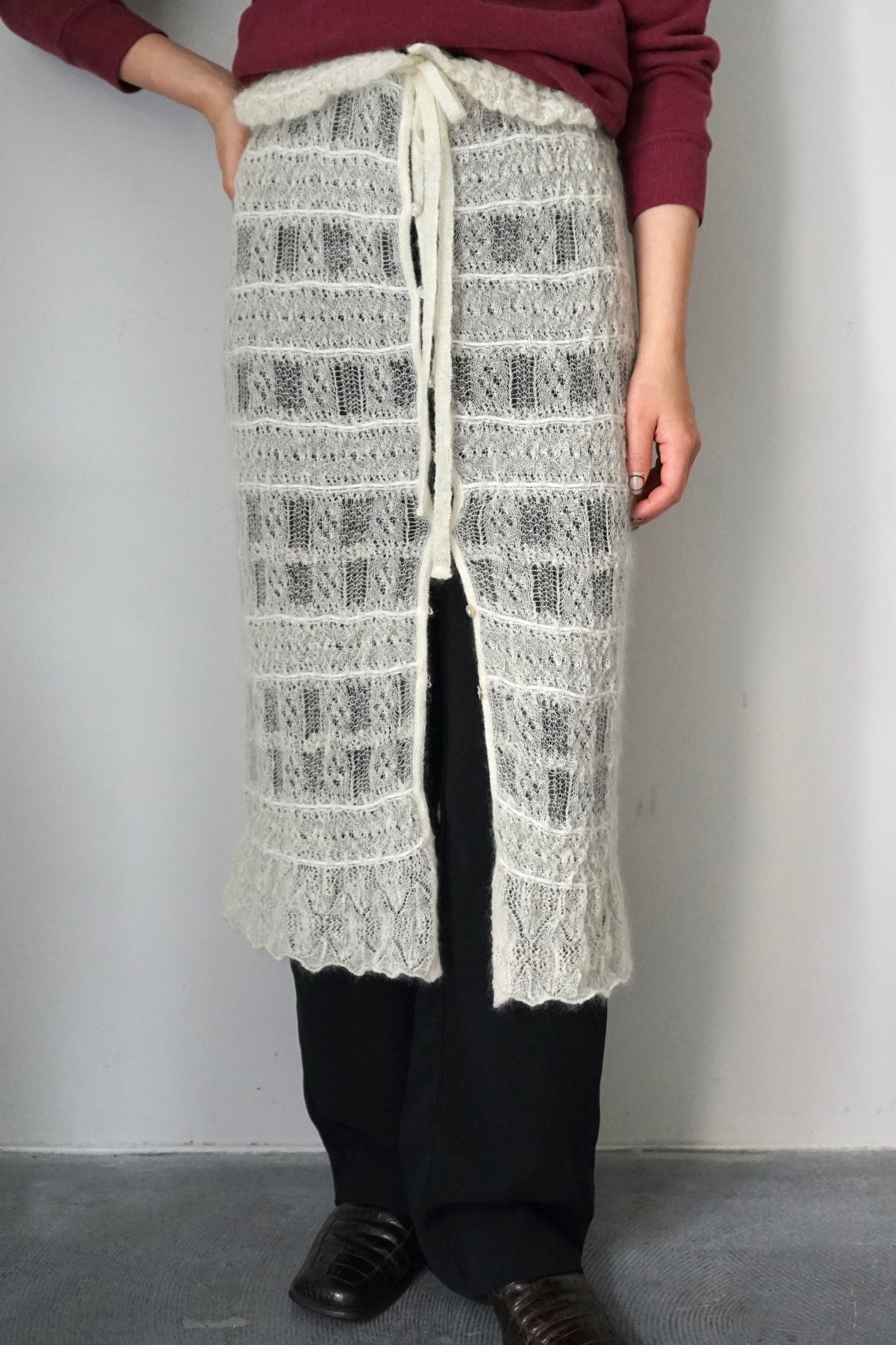 【EUCHRONIA】2way Shirring Mohair Skirt -off white-
