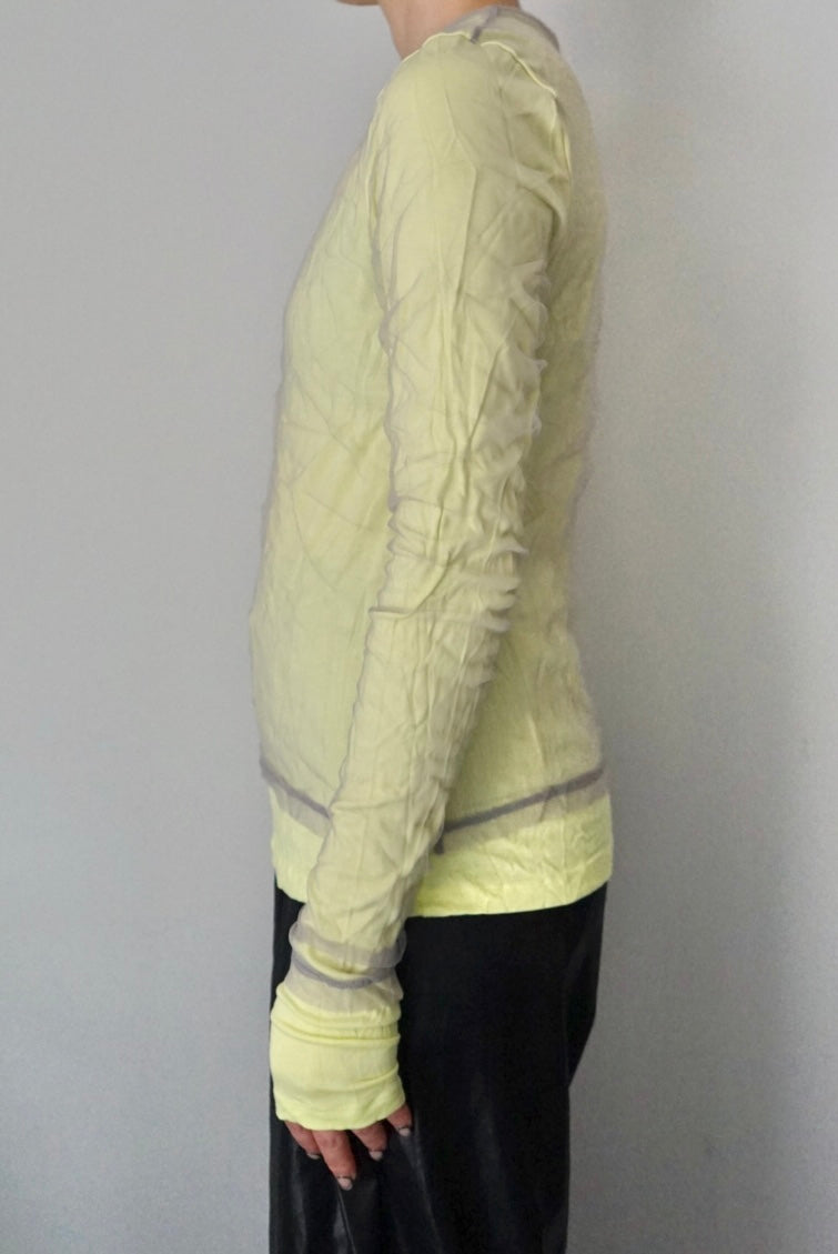 【DSCHUNGEL.】Layered crinkled tulle top -light gray × lemon yellow-