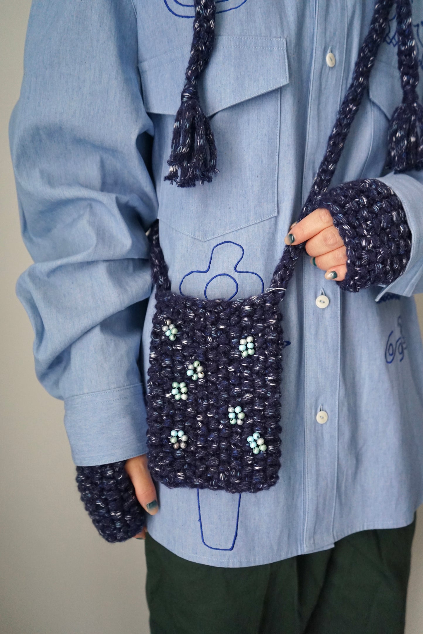 【SHOTAHIYAMA】wool mix hand knit pouch